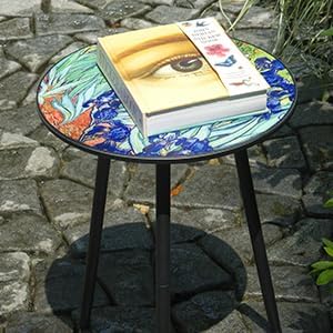 Party Zealot 2 Packs Metal Outdoor Side Table Irises Patio Side Tables for Outside Small End Tables Round Patio Coffee Table Plant Stand for Balcony, Indoor, Bedroom, Living Room, Small Space