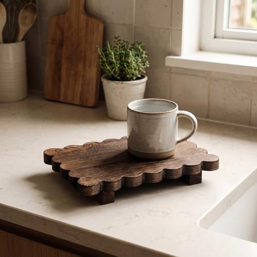 Yookeer Scalloped Wood Riser, Brown, 8.7''X 6''X 1.4'', Square - Image 2