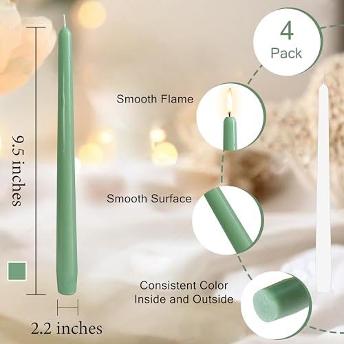 10 Inch Rustic-Chic Sage Green Taper Candles Unscented Smokeless Sage Green Taper Candles Handmade Perfect for Weddings Dinner Parties Home Décor Farmhouse & Boho Style - Image 4