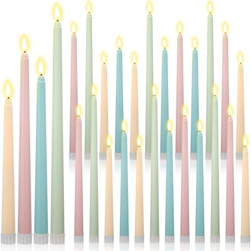 Rossesay 24 Pcs Flameless LED Taper Candles Battery Operated Candle 8.5", 9.65", 10.8", 12.8" Flameless Candlesticks Flickering for Christmas Church Wedding Indoor Decoration(Classic, Multicolored) by Rossesay