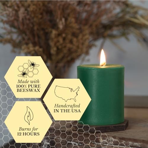 Big Dipper Wax Works 100% Beeswax Pillar Candle, 2 x 4.75 in, Moss Green - Image 3