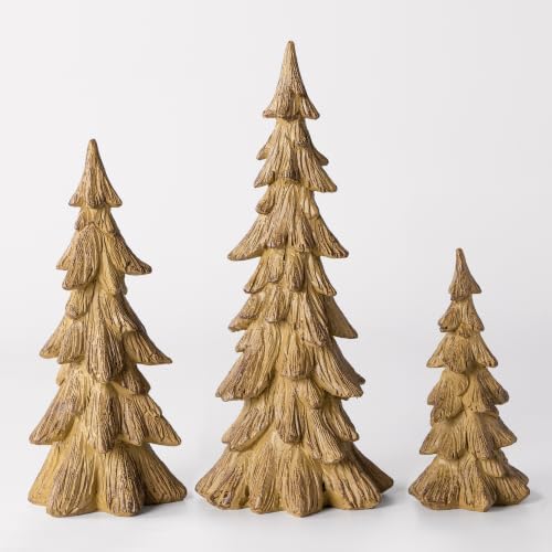 3PCS Christmas Tree Figurines, Wood-Look Resin Tabletop Trees by GLEEMORIA