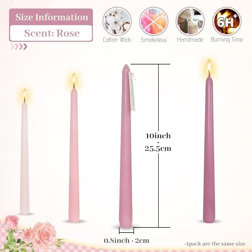 Dripless Colored Taper Candles Candlesticks 10 Inch Long Stick Candles Gradient Pink Rose Scented for Wedding Home Decor - Image 5