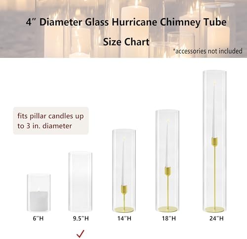 CYS EXCEL 2 PCS (H:10" D:4") Open Ended Glass Hurricane Candleholder Tube Shade | Open Flame Candle Chimney Tube Cover | Bottomless Cylinder - Image 5