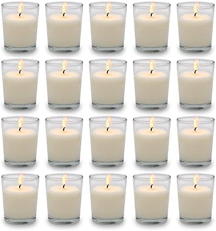 Set of 20 White Votive Candles Clear Glass Filled Unscented Soy Wax Candle for Home Spa Weddings Birthday Holidays Party and DIY by BERYSCEN