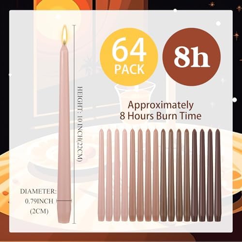MTLEE 16 Pcs 10 Inch Long Taper Candle Stick Smokeless, Gradient Brown - Image 2