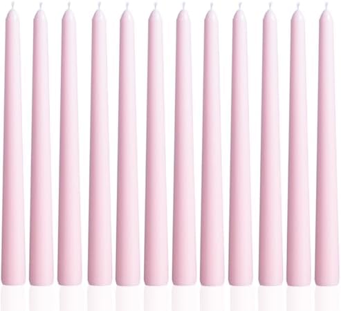 10 Inch Pink Taper Candles-Dripless Unscented Spring Tapered Candle Smokeless Candlestick Long Slow Burning 8 Hours Tall Sticks for Christmas Wedding Dinner Parties 12 Pack by MAITREYA