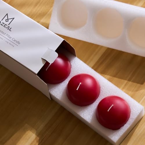 MOZEAL Hand-Poured, 3 Inch Red Round Ball Candles - Elegant Red Round Pillar Candles Set of 3, Dripless, Unscented, Smokeless, Ideal for Valentine's Day and Christmas. - Image 6