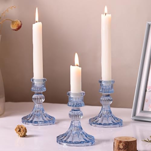 DARJEN 12PCS Blue Candlestick Holders Set- 4" H Taper Candle Holders, Glass Candle Holders Bulk for Wedding, Party, Home Table Centerpieces, Festival Gifts & Windowsill Decor - Image 5