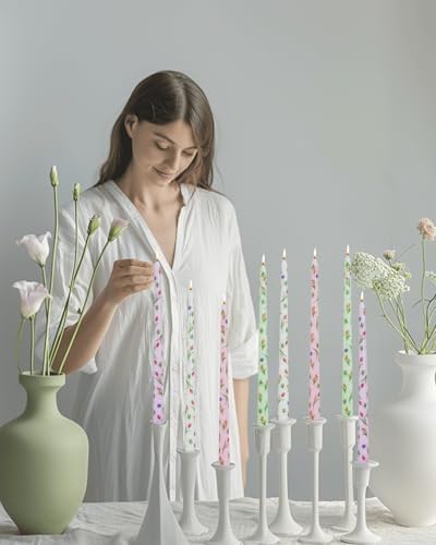 Floral Taper Candles Pink Tall Taper Candles Tulip Print 12 inch Unscented Candle for Candlesticks Sticks Wedding Home Decor Dinner Christmas Set of 12,Tulip Print - Image 3