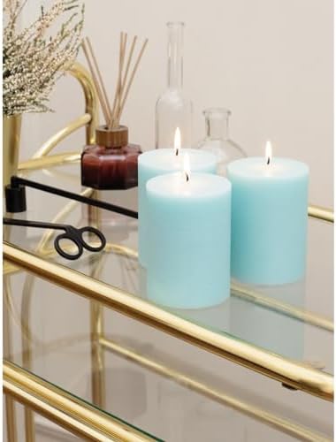 CANDWAX 3x4 inch Pillar Candles Set of 3 – Unscented Dripless Rustic Light Turquoise Candles for Table Decor, Weddings, Centerpieces - Image 6