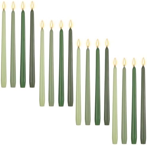 MTLEE 32 Pcs 10 Inch Long Taper Candle Stick Smokeless, Gradient Green by MTLEE