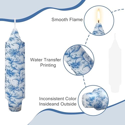Blue Floral Taper Candles, 5 Inch, Unscented, 4 Pack - Image 3