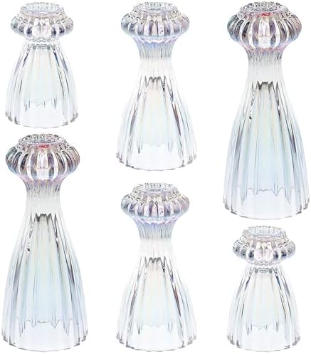 Lysenn Glass Candlestick Holders, Taper Candle Holders Set of 6, Iridescent by Lysenn