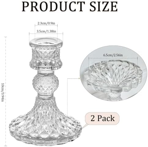 2 Pack Glass Taper Candlestick Holders, Clear Candlestick Holders, 4" H Crystal Candle Holders Decorative Candle Stand Centerpiece for Wedding, Festival, Dinning Party Table Decor - Image 2