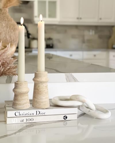 Vixdonos Natural Stone Candle Holder Set of 2 Taper Candle Candlestick Mantle Candle Stand for Home Decor,Wedding,Party and Table Centerpieces(White) - Image 6