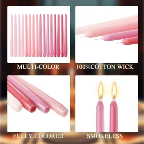 MTLEE 16 Pcs 10 Inch Long Taper Candle Stick Smokeless, Gradient Pink - Image 6