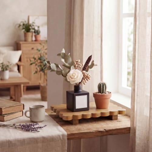 Yookeer Scalloped Wood Riser, Walnut Color, 8.7'' X 6'' X 1.4'', Square - Image 4