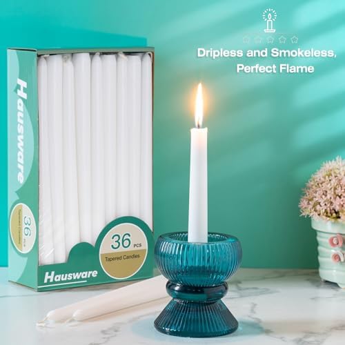 Hausware 36 Pack Taper Candles, 8 Hour Burn Time,Unscented Dripless and Smokeless, 10 inch Elegant Premium Quality Dinner Candle for Home Décor, Restaurant, Wedding, Party Candlesticks (White) - Image 2