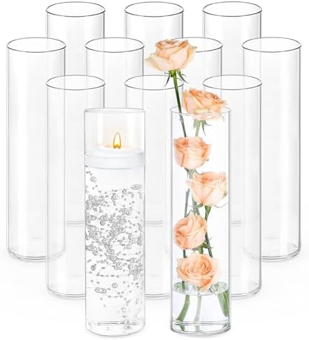 TBWIND 12pcs 12 Inch Clear Glass Cylinder Vases for Centerpieces by TBWIND