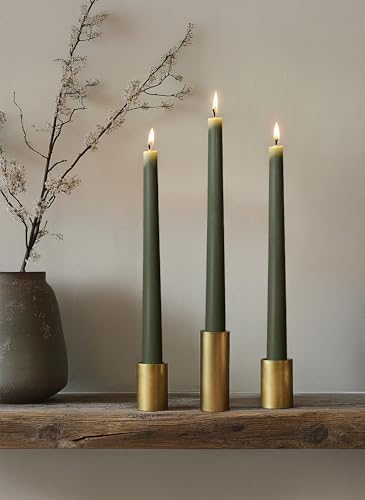 12pk 10" Classic Taper Candles, Dark Moss Green, 7-8 Hours Long Burning, Unscented Tall Candlesticks - Image 4