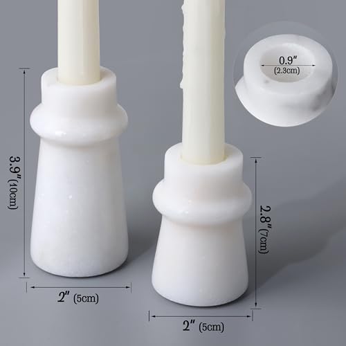 Vixdonos Marble Candle Holder Set of 2 Taper Candle Candlestick Mantle Candle Stand for Home Decor,Wedding,Party and Table Centerpieces(White) - Image 2