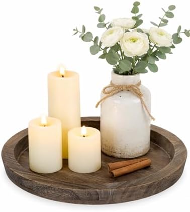 Hanobe Round Wooden Candle Holder Trays for Coffee Table, Distressed Finish by Hanobe