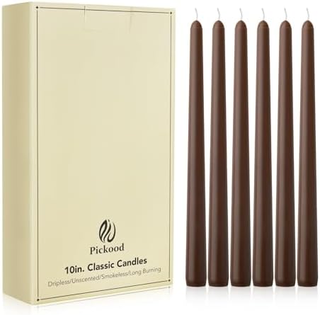 New Burning Formula Unscented Dripless 10-Inch Taper Candles Set of 12 - Cocoa Brown, for Wedding, Dinner - Smokeless, Long Burning - Hand Poured, Colored Tall Candlesticks - Marrón Cacao by Unknown