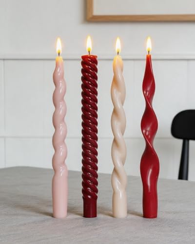 Red Taper Candles Spiral Candlesticks Unscented Smokeless Tall Candles for Christmas Wedding Holiday Dinner Party Home Decorative candles-10inch,4pcs by LPUSA