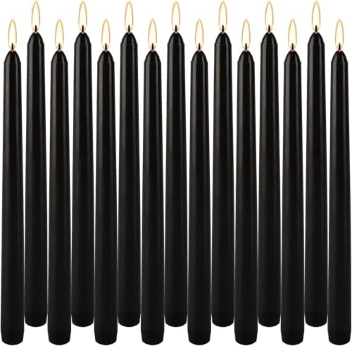 WPONSZU Set of 14 Black Taper Candles, 7-8 Hours Burn Time, Unscented, Smokeless and Dripless, 4/5 x 10 Inch Dinner Candle Set for Halloween,Household, Wedding, Party and Home Décor Candlesticks by WPONSZU