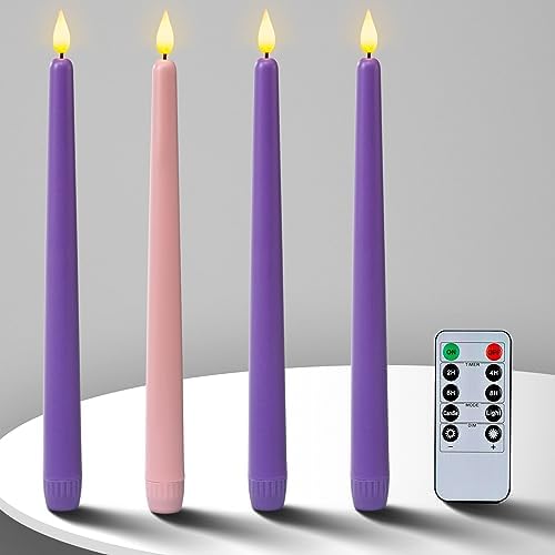 Homemory Battery-Operated LED Flickering Advent Candles, Set of 4 with Remote Timer - For Christmas Wreath by Homemory