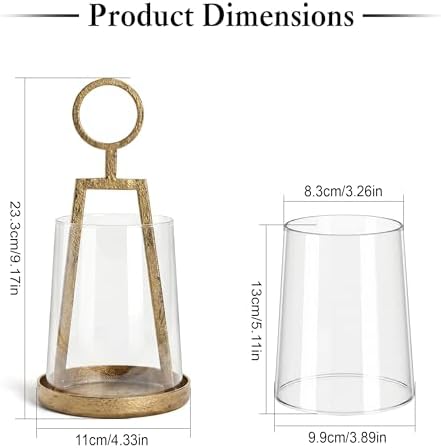Small Farmhouse Hurricane Candle Holder (4.3" W x 9.2" H), Antique Brass - Image 2