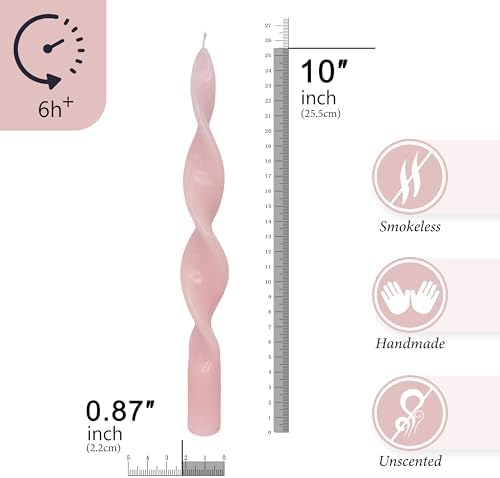 10 Inches Spiral Taper Candles Colorful Twisted Candle Dripless Long Candles, Handmade Candlesticks for Wedding Dinner Decor, Set of 4(Pink) - Image 2