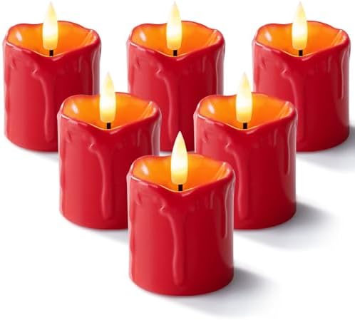 Homemory 2"x 2" Red 6 Hour Timer Flameless Votive Candles, 6 Pack by Homemory