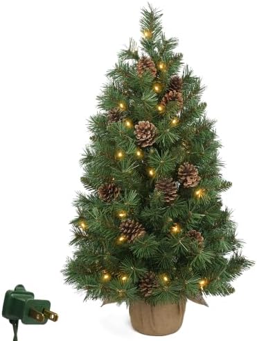 3FT / 90CM Prelit Mini Christmas Tree with 70 Lights Pine Cone, 36 Inch Small Christmas Tree Xmas Decoartion for Indoor by HomeKaren
