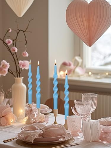 Blue Taper Candle Sticks Spiral Tapered Candlesticks- Handmade Twisted Taper Candles for Table Decor Housewarming Gift Idea-10 Inch,4pcs(Bule-B) - Image 4