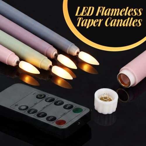 Rossesay 16 Pcs Morandi Flameless Taper Candle with Remote Timer Bulk - Image 2