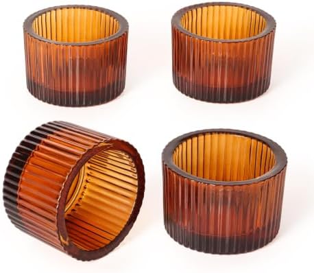 4 Pack Tealight Amber Candle Holders, Votive Tea Light Candle Holder by LOVELIGHTLOVELIFE