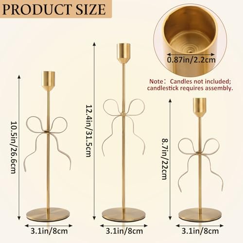 Bow Candle Holder - Bow Candlestick Holder Set of 3 Metal Gold, Modern Decorative Taper Candle Holder for Centerpiece Wedding Dining Table Holiday Housewarming Gift (Gold) - Image 3