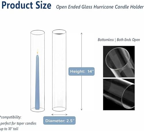 CYS EXCEL 6 PCS Glass Hurricane Tubes (H:14" D:2.5") - Fits Candles up to 2" Wide, Requires Holder Base 2.75" or Wider - Image 2