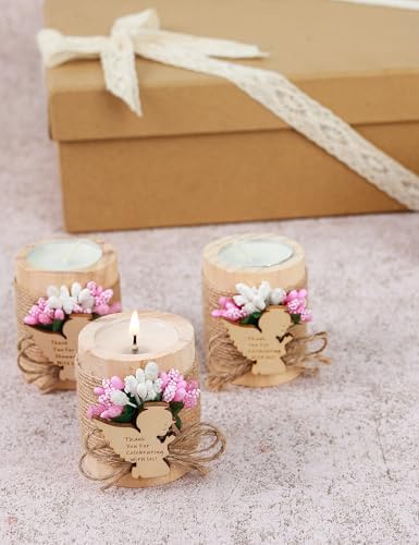 10 Pcs Handmade Wooden Tea Candle Holders, Baptism Gift,Christening Gift, Gender Reveal Guest Favors with Personalized Tags, Adult Baptism.(Light-Pink) - Image 3
