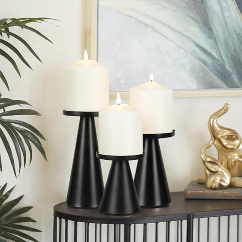 Set of 3 Black Iron Pillar Candle Holders 4 & 4.7 & 6.4 Inch Tall - Image 5