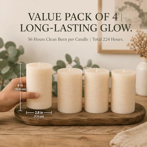 Soy Wax White Pillar Candles,Non-Toxic, 2.8x4 Inch, 4 Pack, 55 H Long Burn - Image 3