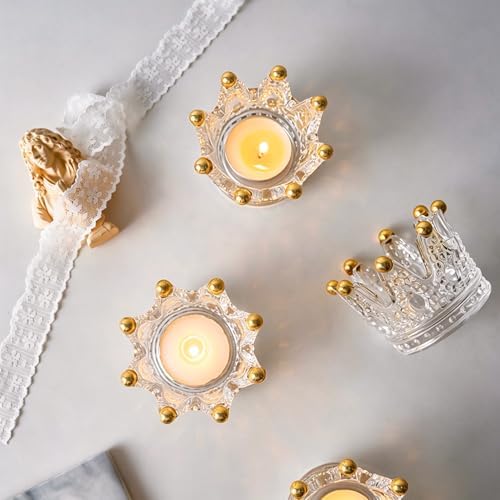 Vixdonos Crown Glass Tealight Candle Holder Set of 12 Votive Candle Holders for Wedding, Party and Home Decor (Gold Tips) - Image 5