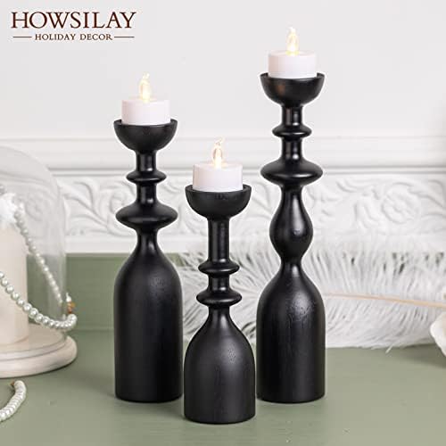HOWSILAY Wood Candle Holders for Table Centerpiece Black Candlestick Holders - Rustic Candle Stick Candle Holder fits 3/4" or 7/8" Taper Candle and Dia 1.5" Led Tea Lights Candles or Pillar Candles - Image 5