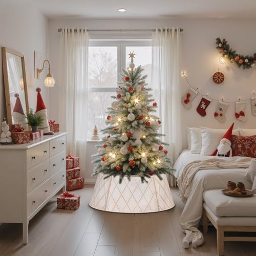 Lanpn Metal Christmas Tree Collar 24 inch, Christmas Tree Ring Collar for Small Mini Pencil Xmas Stand Cover Real Artificial Trees Indoor Outdoor Decoration (White, Diamond) - Image 5