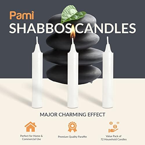 PAMI Traditional Shabbat Taper Candles,Unscented,Paraffin,3 Hr Burn,72-Pack - Image 2