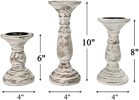 Yorkmills Pillar Candle Holder Set of 3, White Farmhouse Decor Living Room - Image 2