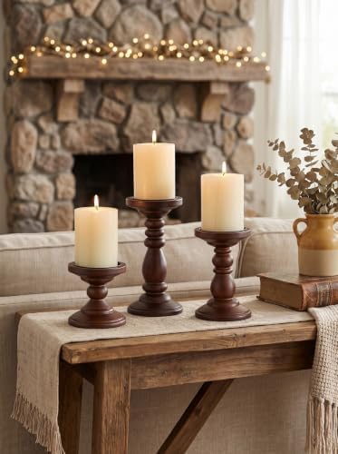 Wood Pillar Candle Holder: Mid Century Dark Brown Candle Stand - Image 5