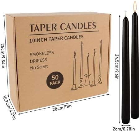 50 Pack Black Taper Candles - 10 Inch Classic Unscented Dinner Candles, Dripless Pure Paraffin Wax with Cotton Wicks, 8-Hour Burn Time for Wedding, Christmas & Formal Dining Decor - Image 3